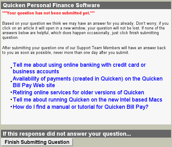 Quicken: Finish Submitting Question